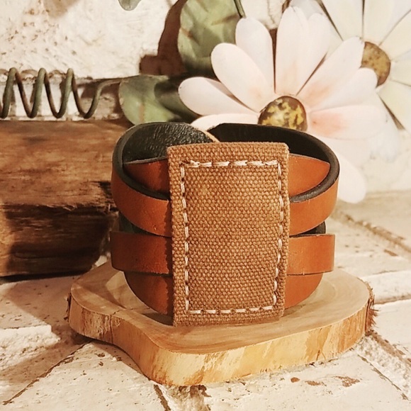 Jewelry - Boho Leather Artisan Repurposed Cuff Bracelet
